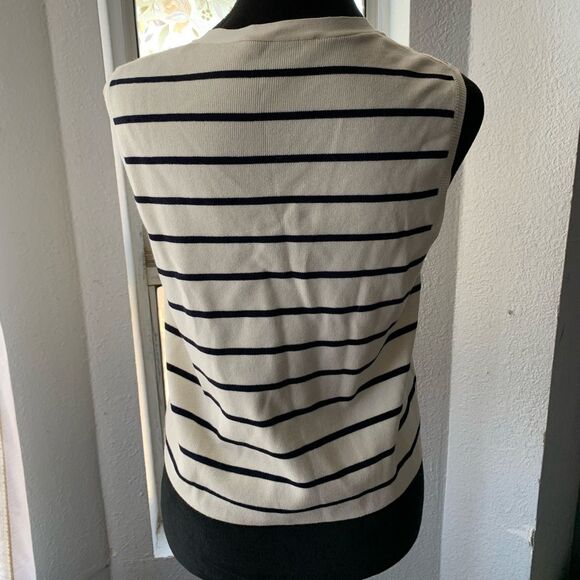 Zara Striped Button Front Sweater Vest Size L Nautical Coastal Preppy Knit Top - Picture 4 of 12